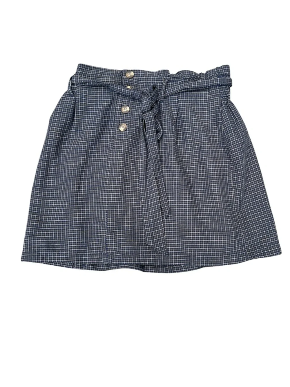 American Eagle  Women's Large Navy Blue Green Plaid Belted Paperbag Waist Skirt